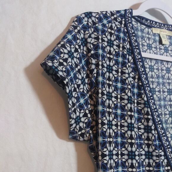 Lark & Ro Cap Sleeves Wrap Dress Blue Patterned Casual Vacation Size M - Picture 3 of 7